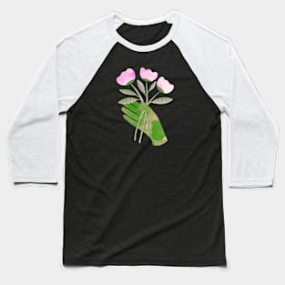 Green hand with pink flowers for you on black Baseball T-Shirt